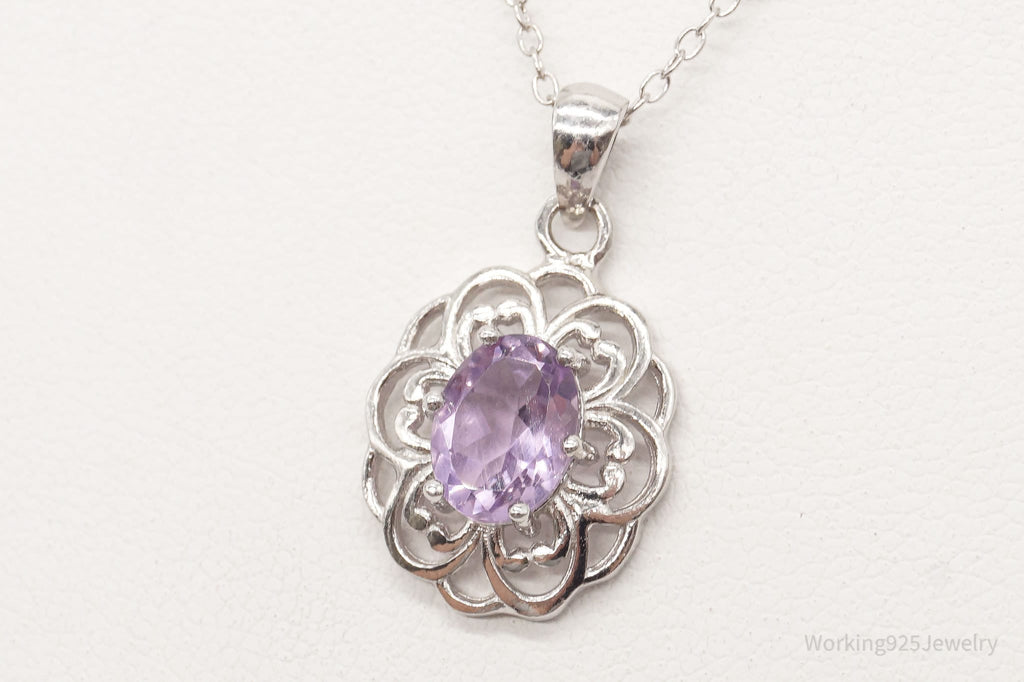 Vintage FAS Amethyst Flower Sterling Silver Chain Necklace | Jewelry > Necklaces > Pendants | Wiccan Center