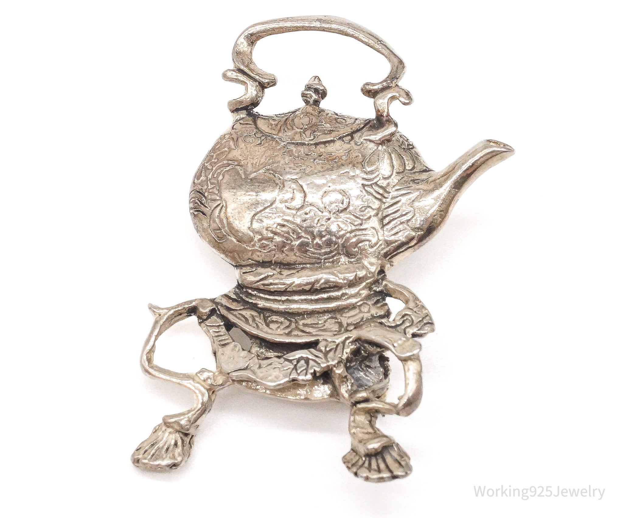 Large Vintage Tea Pot Kettle Sterling Silver Brooch Pin | Jewelry > Brooches, Pins & Clips | Wiccan Center