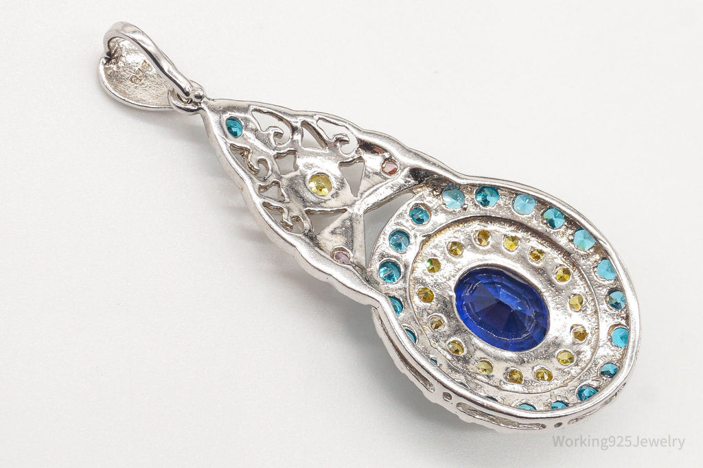 Large Lab Sapphire Multi Color CZ Rhodium Over Sterling Silver Pendant | Jewelry > Necklaces > Pendants | Wiccan Center