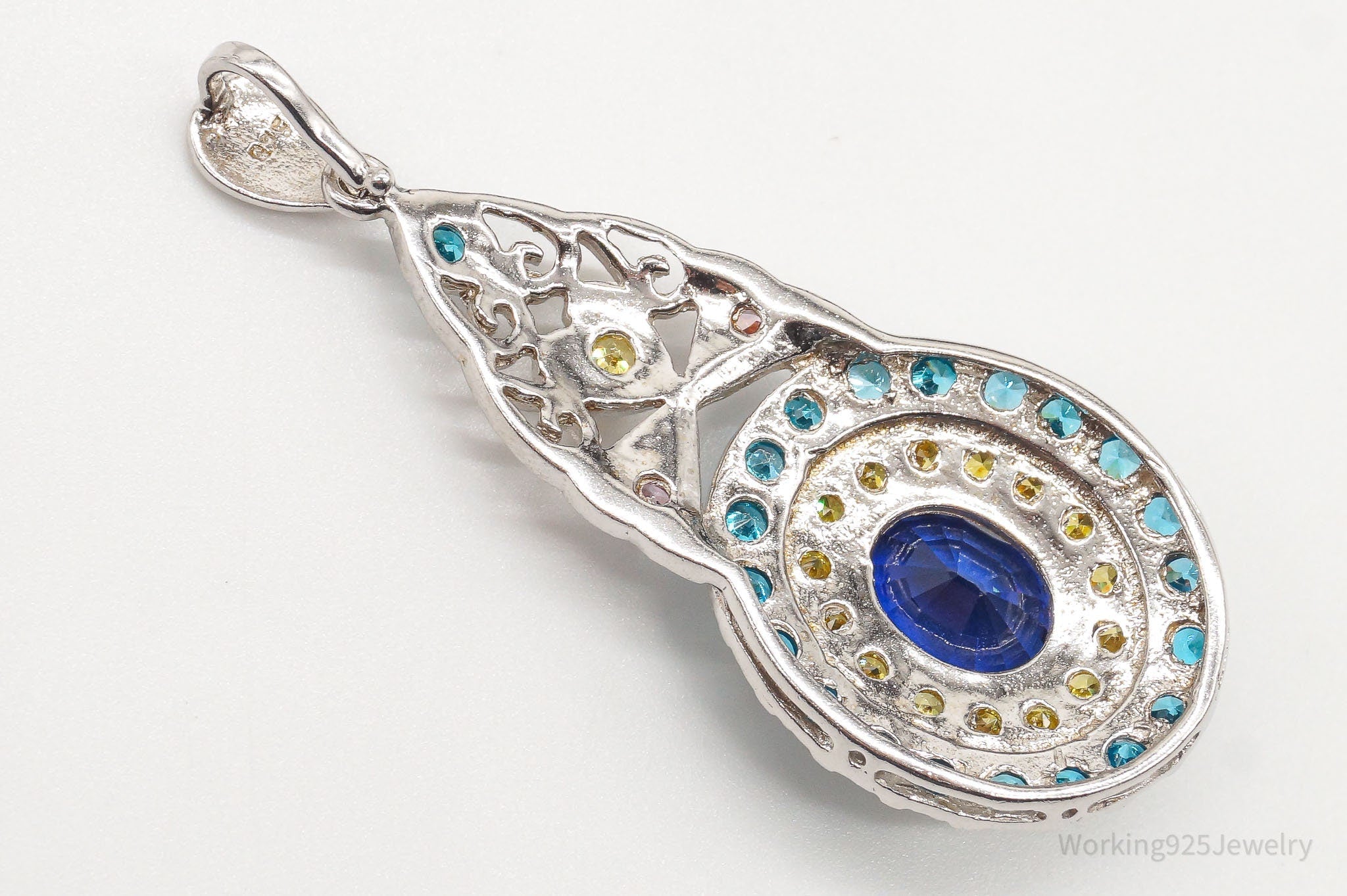 Large Lab Sapphire Multi Color CZ Rhodium Over Sterling Silver Pendant | Jewelry > Necklaces > Pendants | Wiccan Center