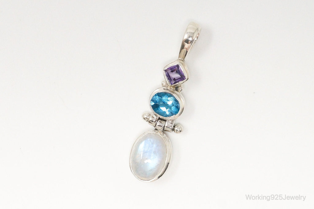 Large Vintage Blue Topaz Amethyst Moonstone Sterling Silver Pendant | Jewelry > Necklaces > Pendants | Wiccan Center