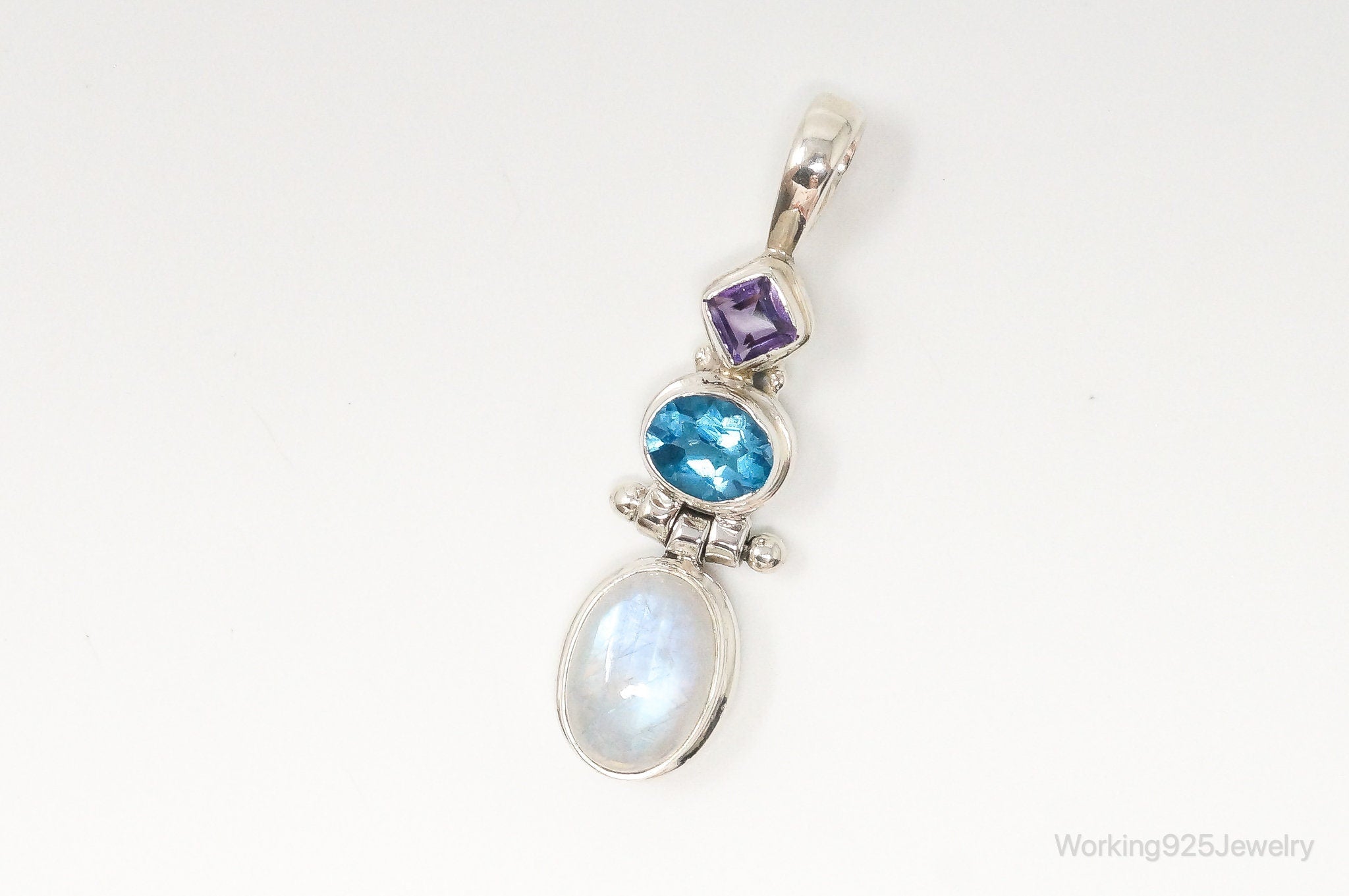 Large Vintage Blue Topaz Amethyst Moonstone Sterling Silver Pendant | Jewelry > Necklaces > Pendants | Wiccan Center