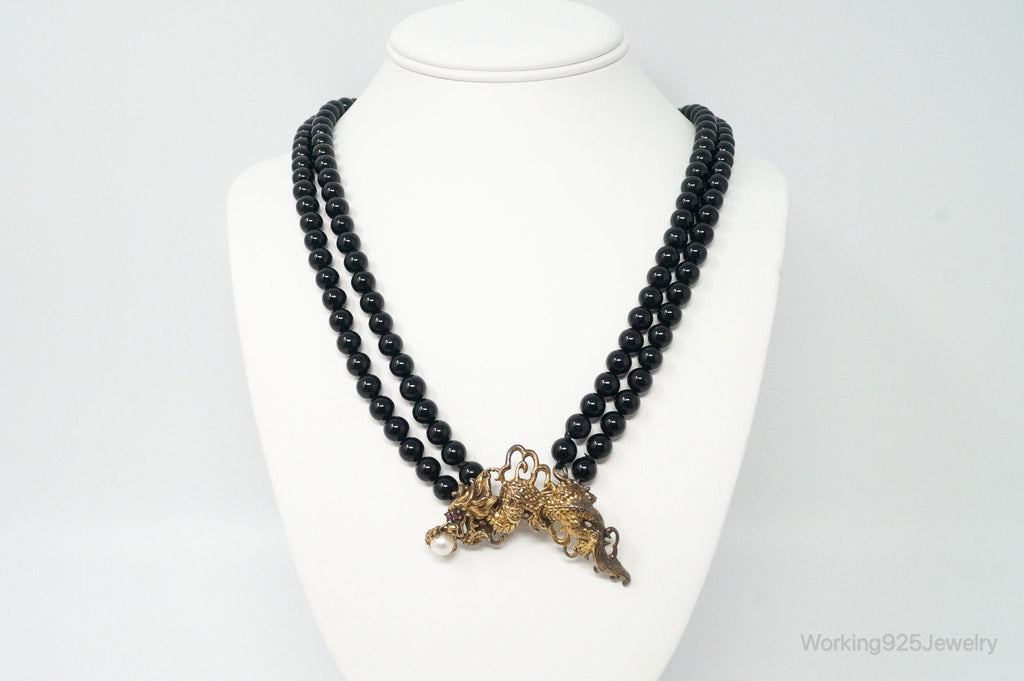 1987 Franklin Mint Year Of The Dragon Gold Vermeil Sterling Silver Pin Necklace | Jewelry > Necklaces > Pendants | Wiccan Center