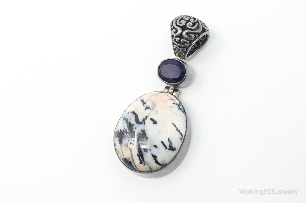 Vintage Large Zebra Jasper Amethyst Sterling Silver Necklace Pendant | Jewelry > Necklaces > Pendants | Wiccan Center