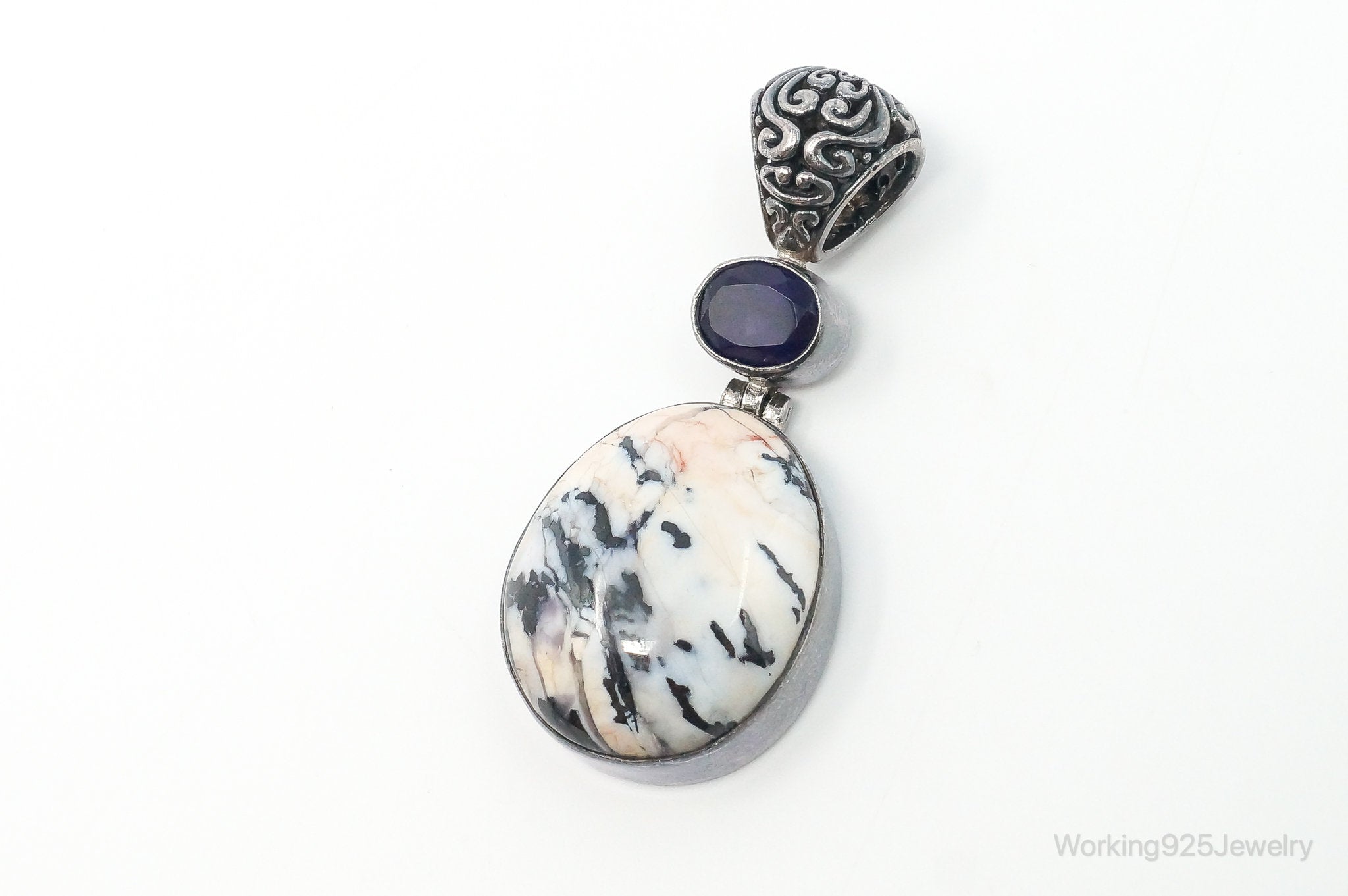 Vintage Large Zebra Jasper Amethyst Sterling Silver Necklace Pendant | Jewelry > Necklaces > Pendants | Wiccan Center