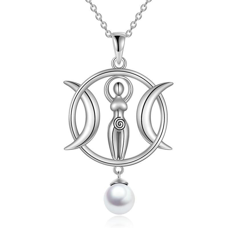 Triple Moon Goddess Necklace Amulet Wizard Pendant with Shell Pearl Necklace for Women | 5 | Wiccan Center