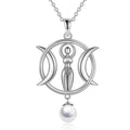 Triple Moon Goddess Necklace Amulet Wizard Pendant with Shell Pearl Necklace for Women | 5 | Wiccan Center