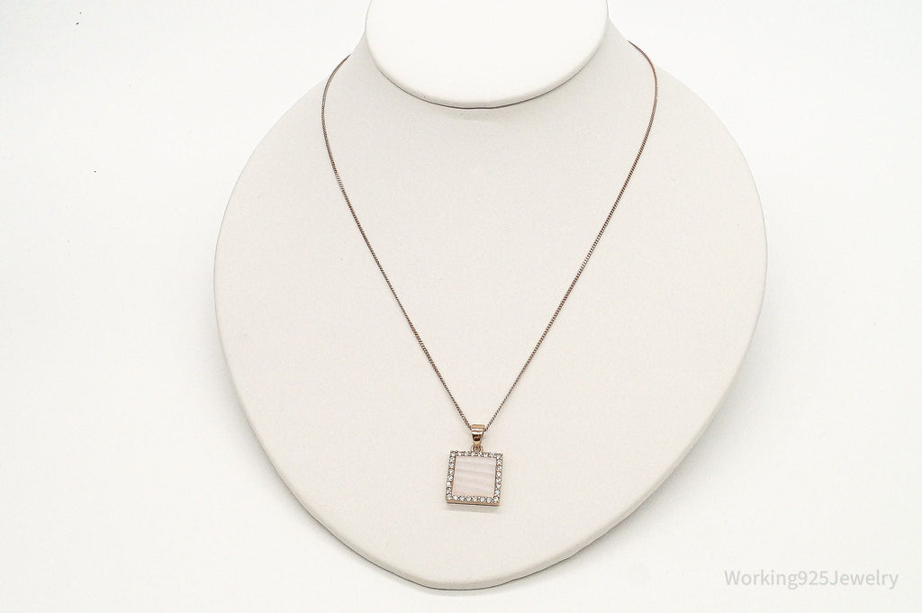 Pink Mother Of Pearl Cubic Zirconia Rose Gold Vermeil Sterling Silver Necklace | Jewelry > Necklaces > Pendants | Wiccan Center