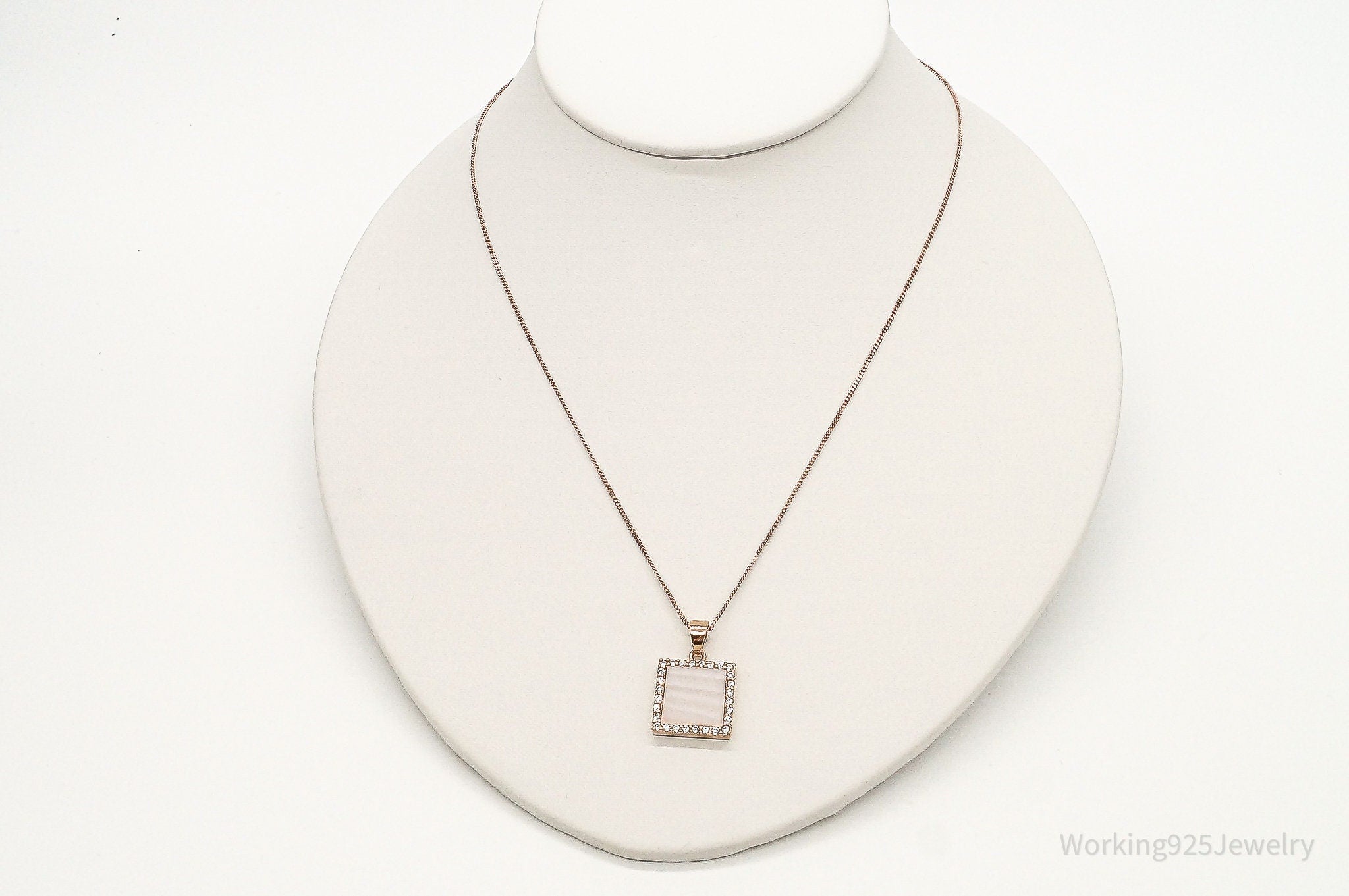 Pink Mother Of Pearl Cubic Zirconia Rose Gold Vermeil Sterling Silver Necklace | Jewelry > Necklaces > Pendants | Wiccan Center