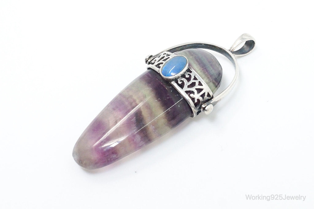 Vintage Purple & Green Fluorite Blue Opal Sterling Silver Pendant | Jewelry > Necklaces > Pendants | Wiccan Center