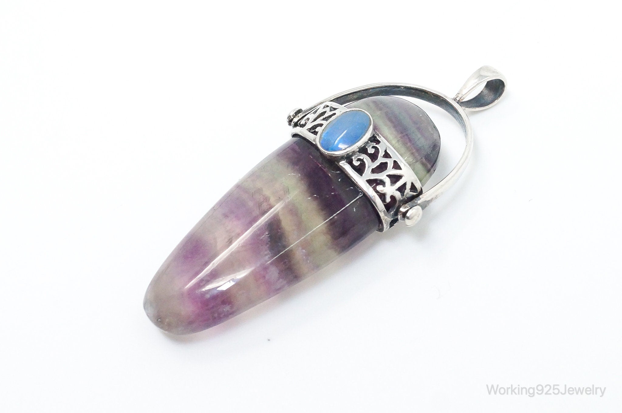 Vintage Purple & Green Fluorite Blue Opal Sterling Silver Pendant | Jewelry > Necklaces > Pendants | Wiccan Center