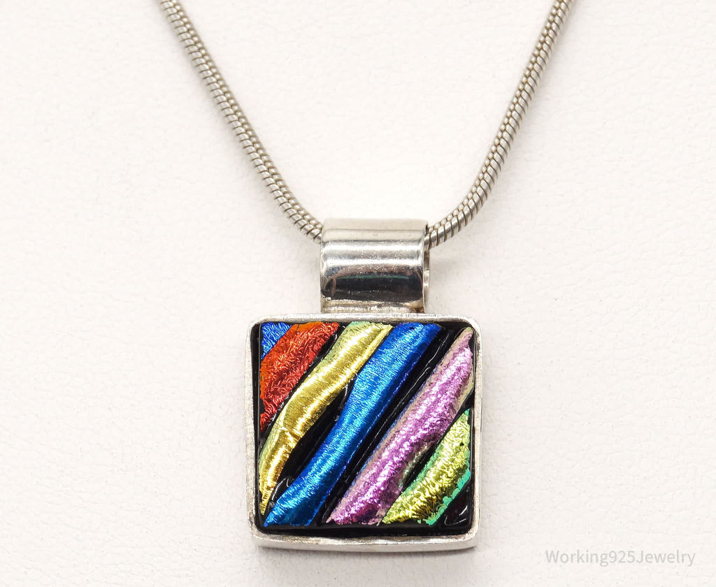 Vintage Rainbow Dichroic Glass Sterling Silver Necklace | Jewelry > Necklaces > Pendants | Wiccan Center