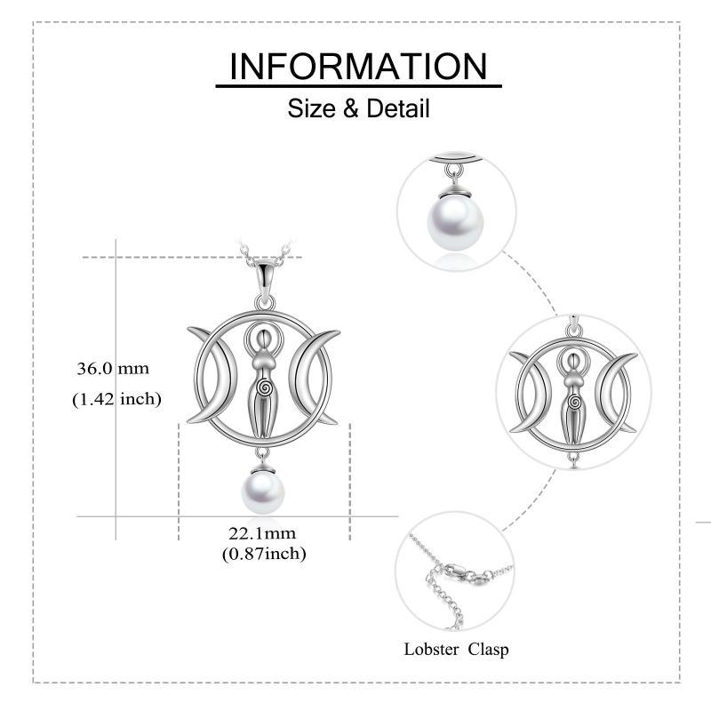 Triple Moon Goddess Necklace Amulet Wizard Pendant with Shell Pearl Necklace for Women | 5 | Wiccan Center