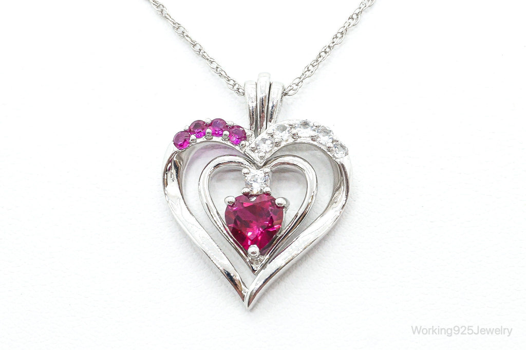 Designer Ruby Cubic Zirconia Heart Sterling Silver Necklace | Jewelry > Necklaces > Pendants | Wiccan Center