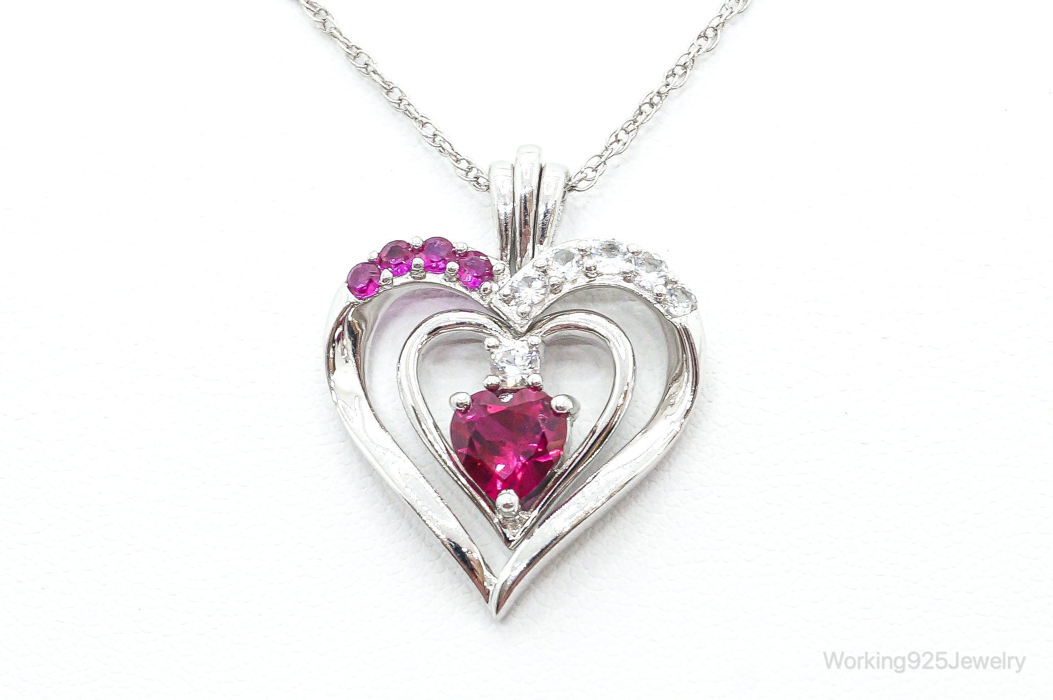 Designer Ruby Cubic Zirconia Heart Sterling Silver Necklace | Jewelry > Necklaces > Pendants | Wiccan Center