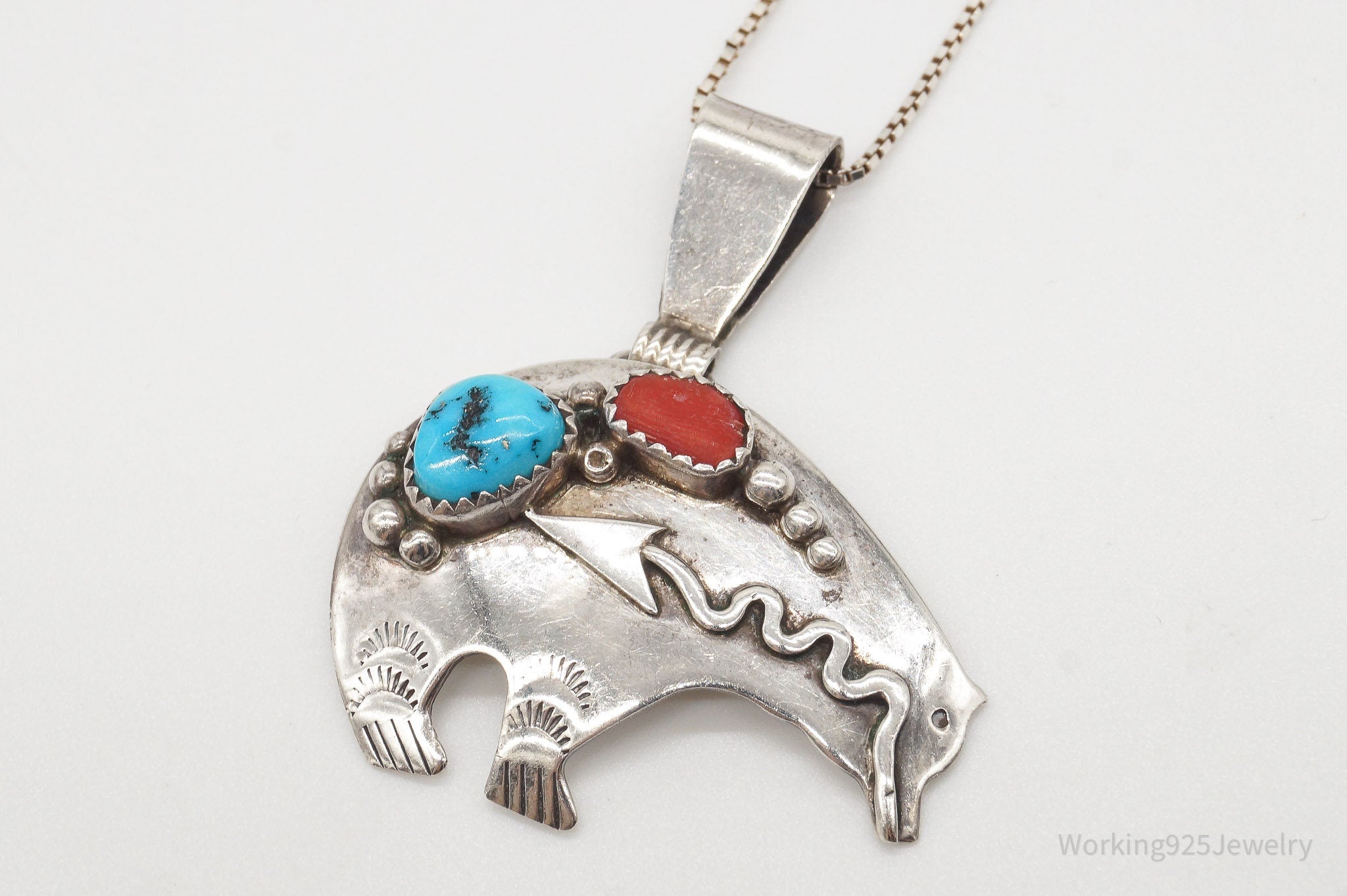 Vintage Native American Richard Begay Turquoise Coral Sterling Silver Necklace | Jewelry > Necklaces > Pendants | Wiccan Center
