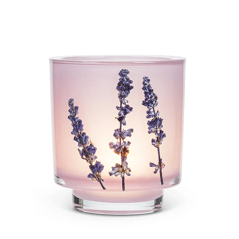 Frosted Glass Votive Candle Holder With Pressed Flowers Set of 4 | Candles & Holders | Wiccan Center