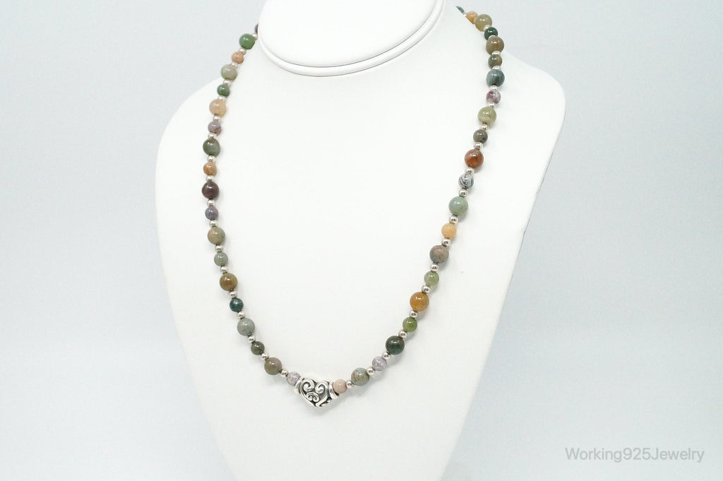 Vintage Multi Gem Agate Jasper Beads Sterling Silver Necklace | Jewelry > Necklaces > Pendants | Wiccan Center