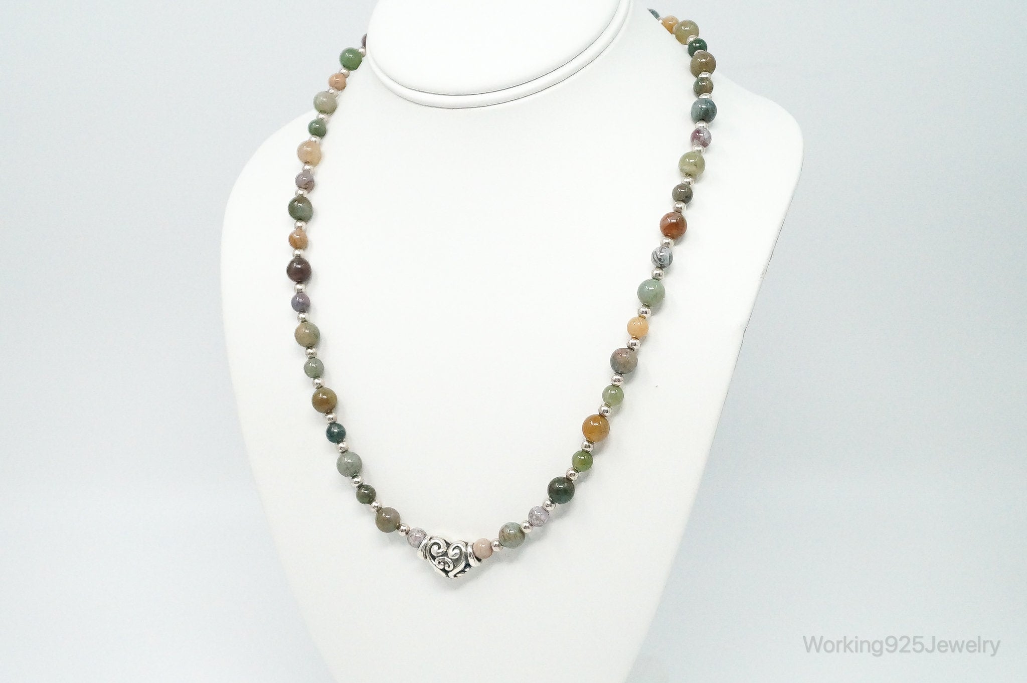 Vintage Multi Gem Agate Jasper Beads Sterling Silver Necklace | Jewelry > Necklaces > Pendants | Wiccan Center