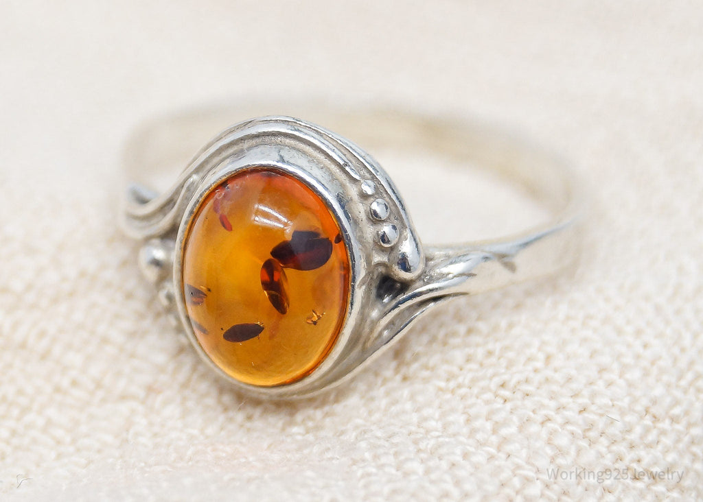 Vintage Amber Modernist Sterling Silver Ring - Size 4.75 | Jewelry > Rings | Wiccan Center
