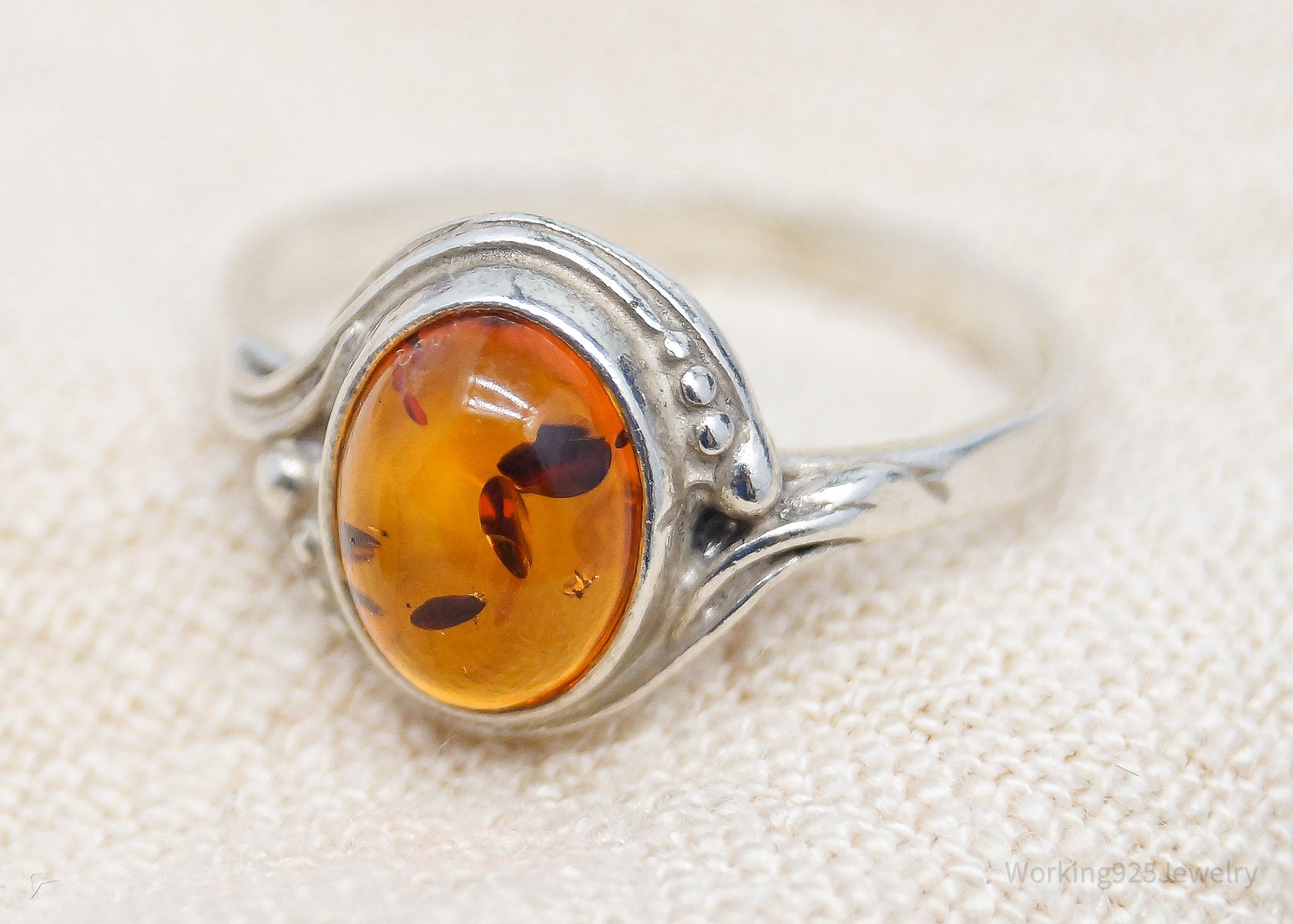 Vintage Amber Modernist Sterling Silver Ring - Size 4.75 | Jewelry > Rings | Wiccan Center