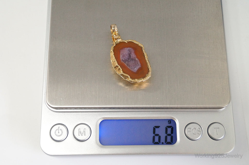 Vintage Druzy Agate Geode Gold Vermeil Sterling Silver Necklace Pendant | Jewelry > Necklaces > Pendants | Wiccan Center