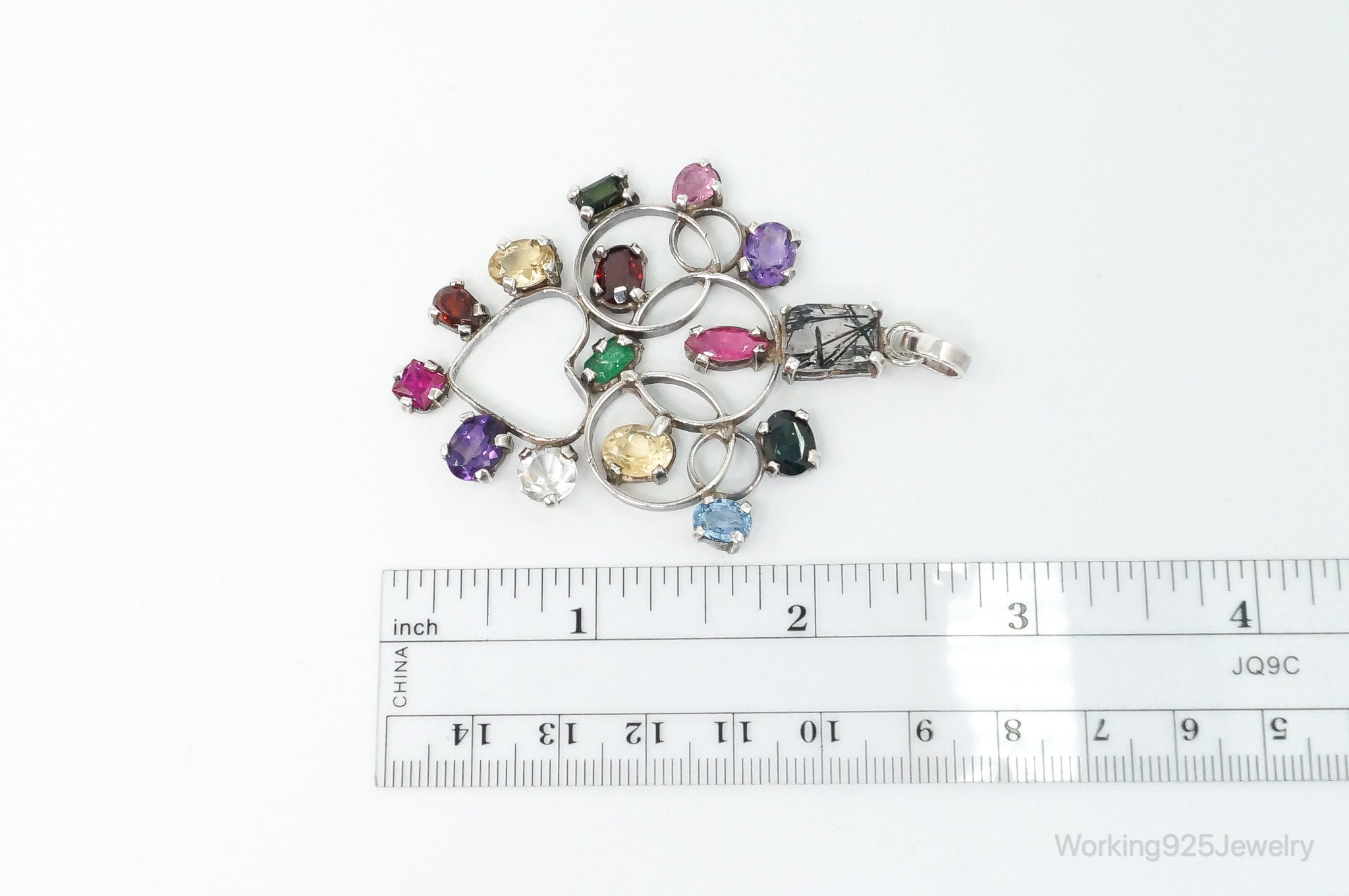 Large Vintage Multi Gem Sterling Silver Necklace Pendant | Jewelry > Necklaces > Pendants | Wiccan Center