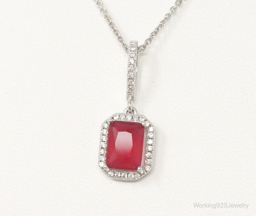 Vintage Art Deco Ruby Cubic Zirconia Sterling Silver Necklace | Jewelry > Necklaces > Pendants | Wiccan Center