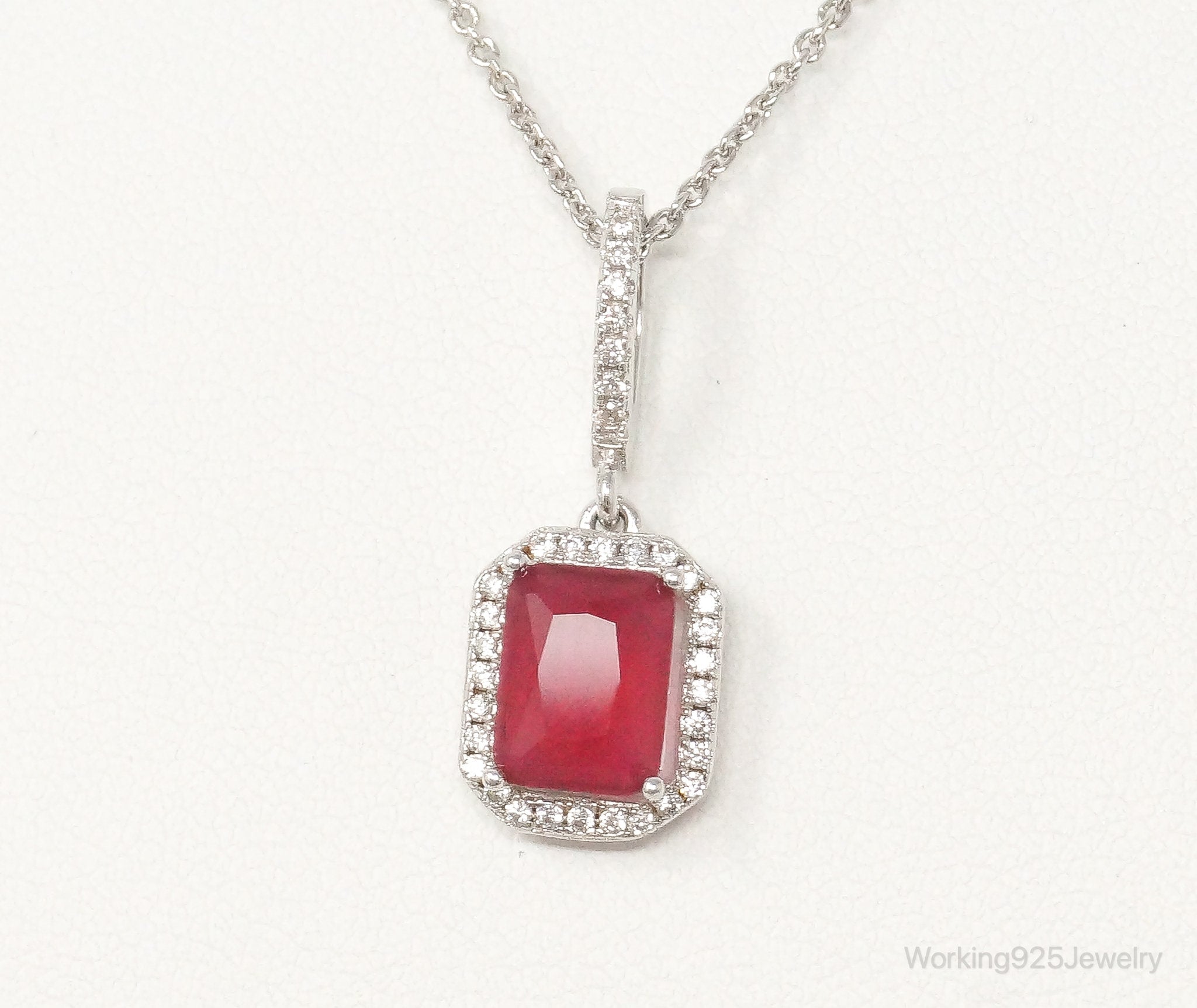 Vintage Art Deco Ruby Cubic Zirconia Sterling Silver Necklace | Jewelry > Necklaces > Pendants | Wiccan Center