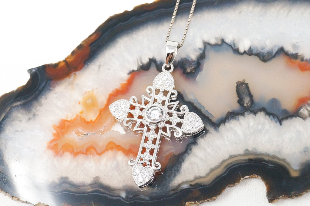 Vintage Cubic Zirconia Cross Heart Sterling Silver Pendant Necklace | Jewelry > Necklaces > Pendants | Wiccan Center