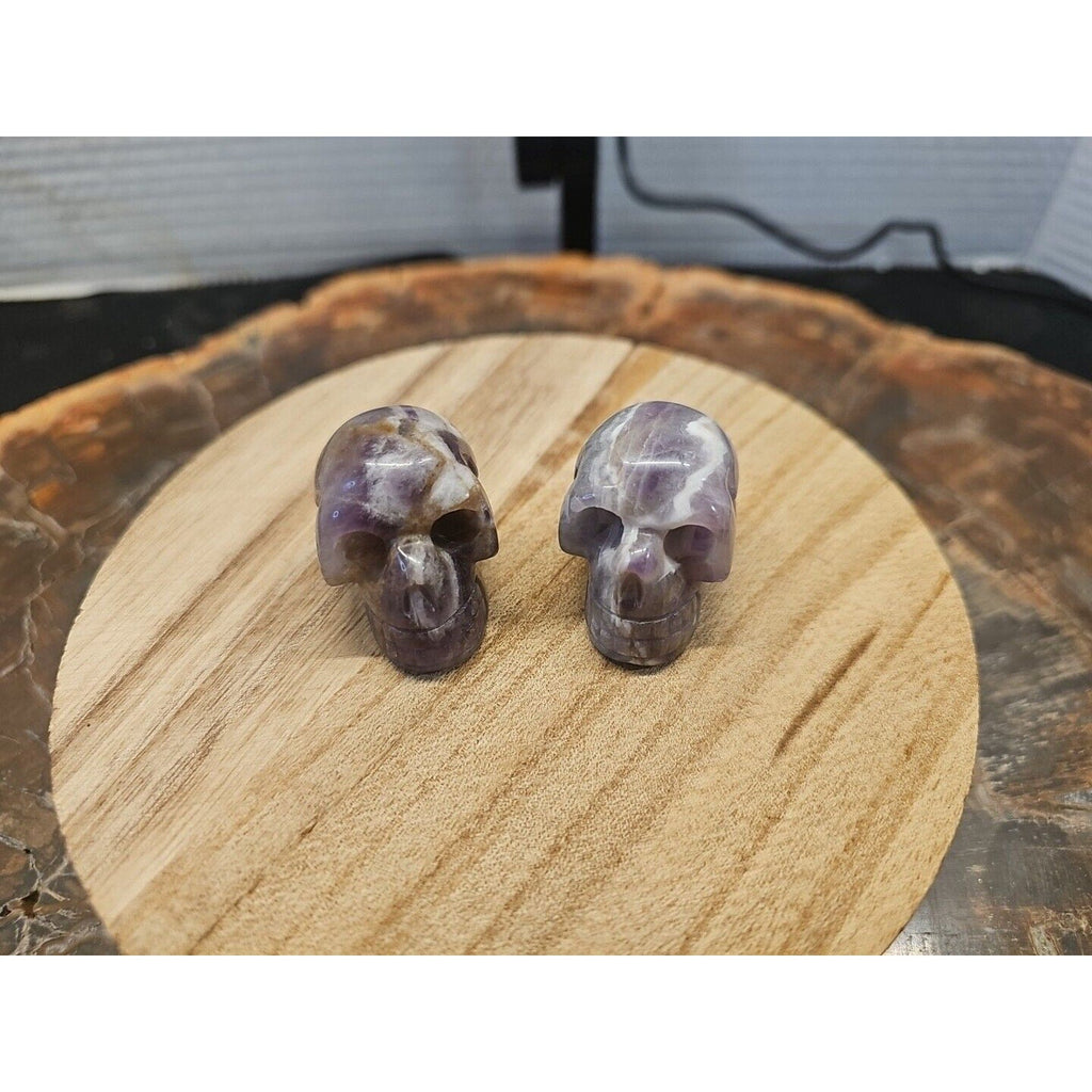 Dream Amethyst Crystal Skull Pair — 93g, Polished Display Pieces | CrystalCloud Company | Crystal Carvings & Skulls | Wiccan Center