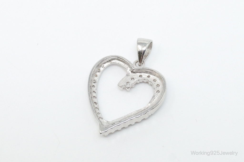Vintage Open Heart Cubic Zirconia Accented Sterling Silver Pendant | Jewelry > Necklaces > Pendants | Wiccan Center