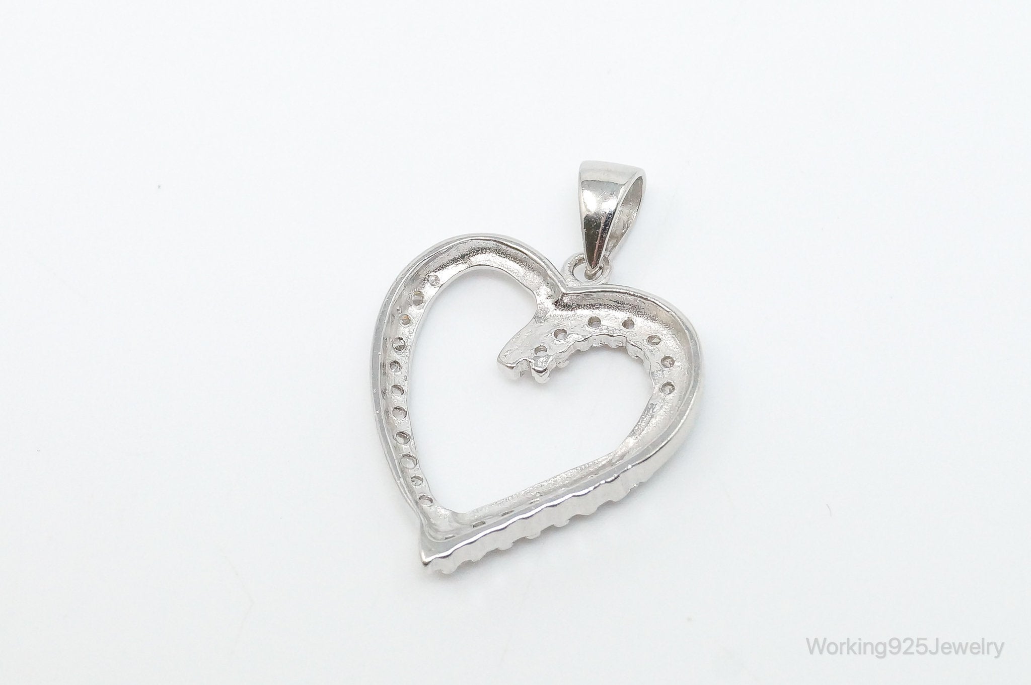 Vintage Open Heart Cubic Zirconia Accented Sterling Silver Pendant | Jewelry > Necklaces > Pendants | Wiccan Center