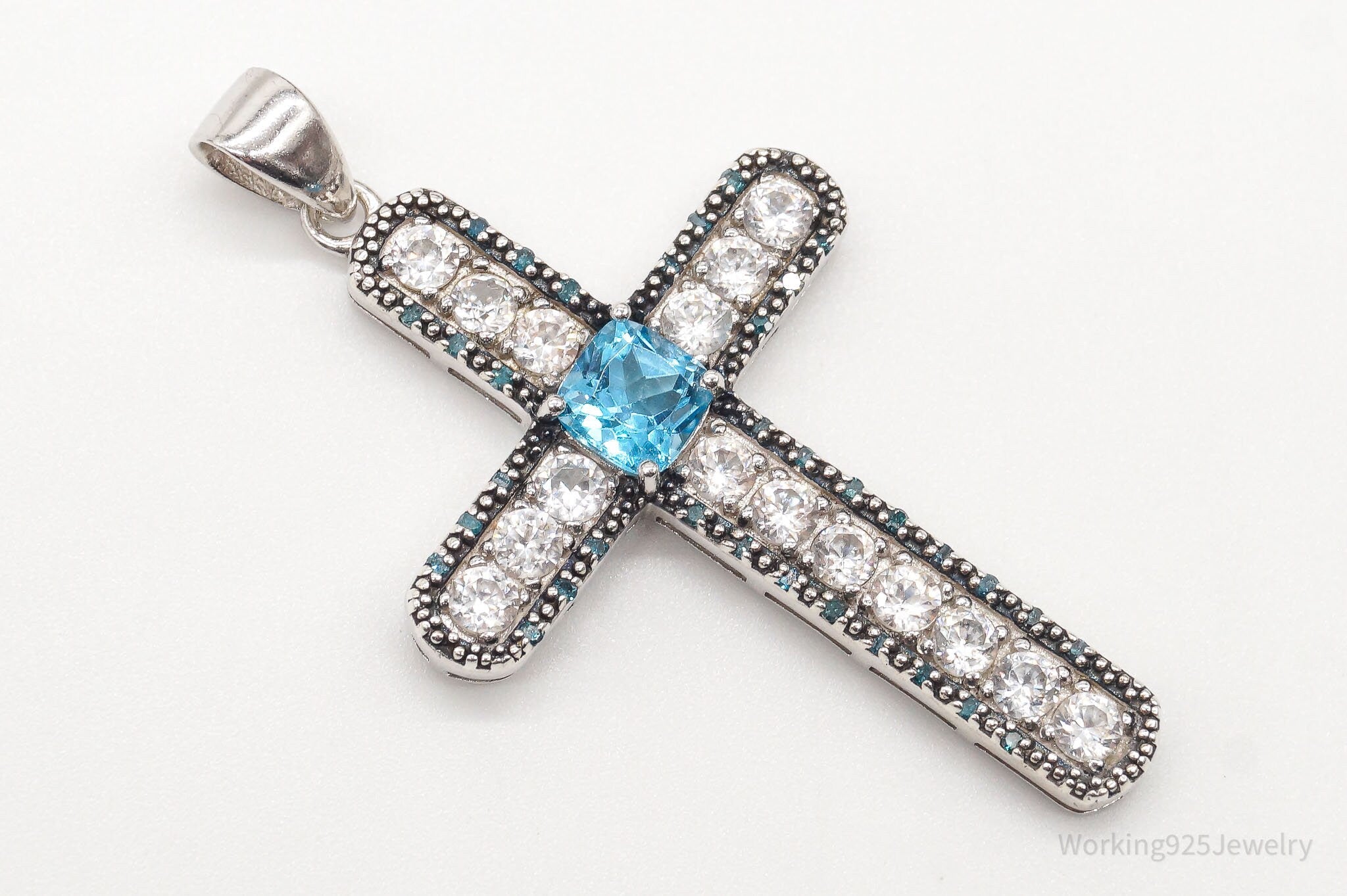 Large Designer Blue Topaz Cubic Zirconia Blue Diamond Sterling Silver Pendant | Jewelry > Necklaces > Pendants | Wiccan Center