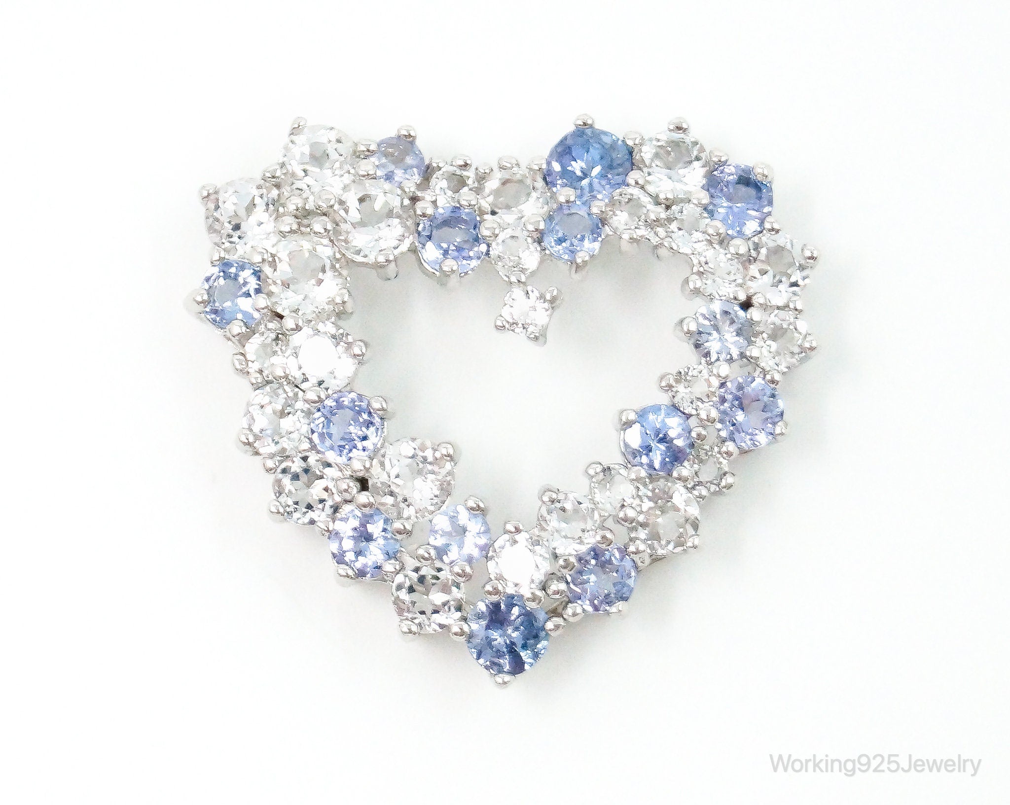 Vintage Designer Open Heart Cubic Zirconia Iolite Sterling Silver Pendant | Jewelry > Necklaces > Pendants | Wiccan Center