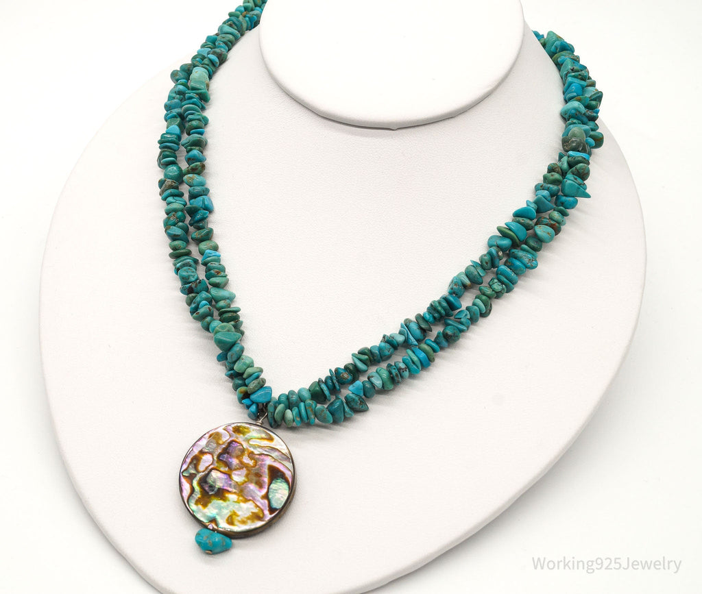 Vintage Native American Turquoise Abalone Shell Bead Sterling Silver Necklace | Jewelry > Necklaces | Wiccan Center