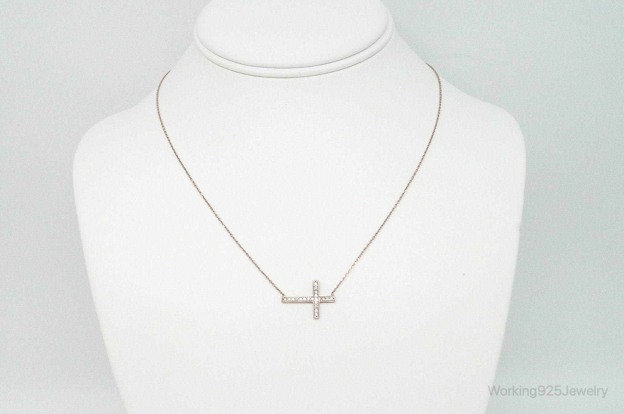 Vintage Cubic Zirconia Rose Gold Vermeil Sterling Silver Cross Necklace | Jewelry > Necklaces > Pendants | Wiccan Center