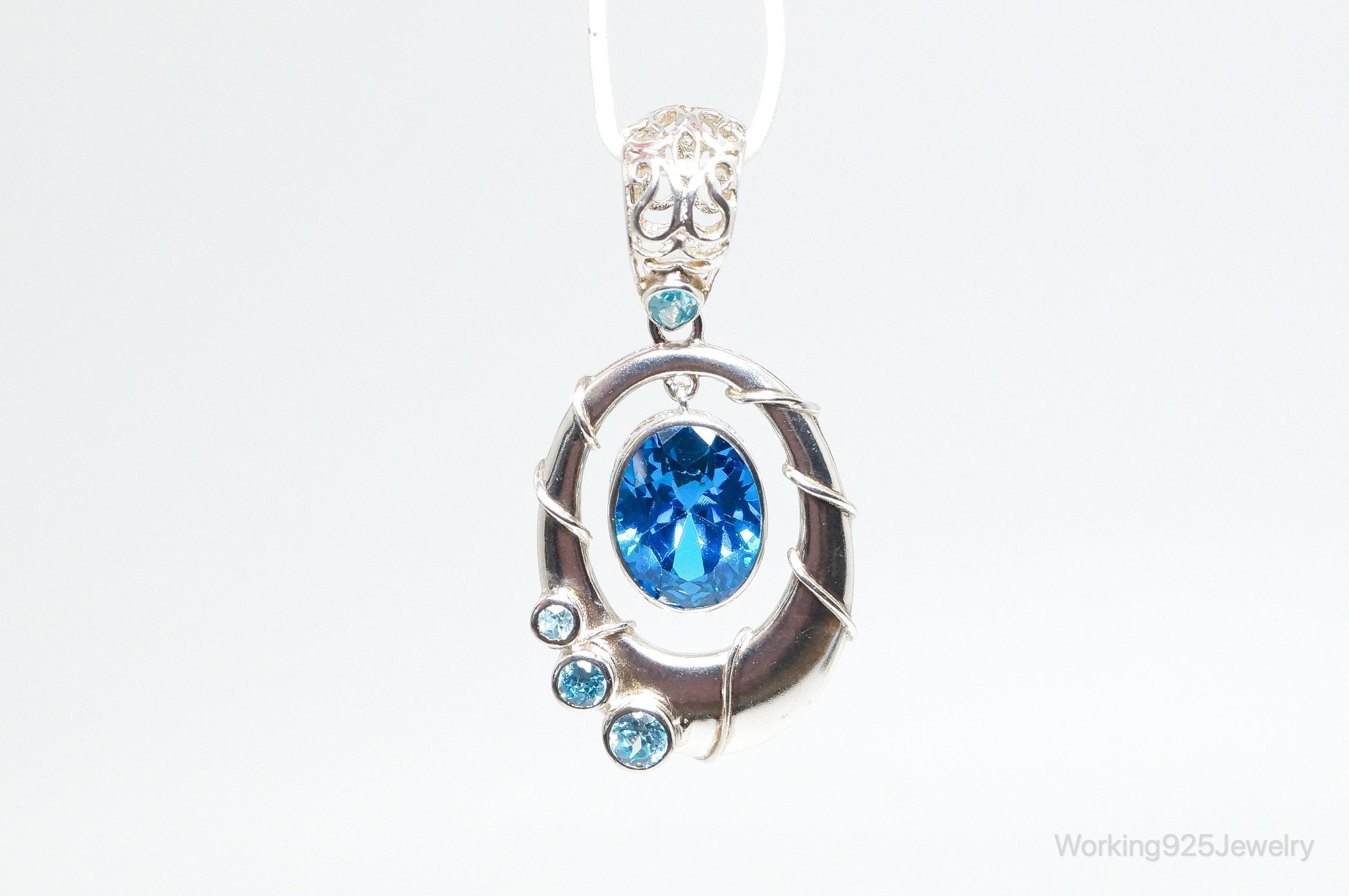 Vintage Art Deco Large Blue Topaz Sterling Silver Pendant | Jewelry > Necklaces > Pendants | Wiccan Center