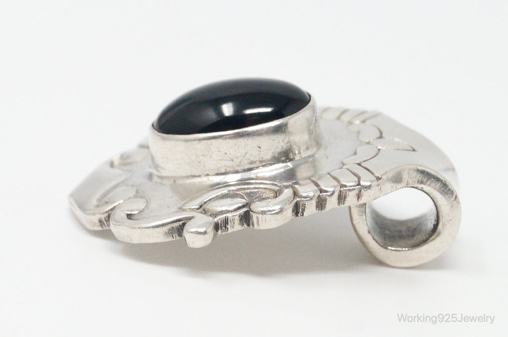 Large Vintage Mexico Black Onyx Art Deco Sterling Silver Pendant | Jewelry > Necklaces > Pendants | Wiccan Center