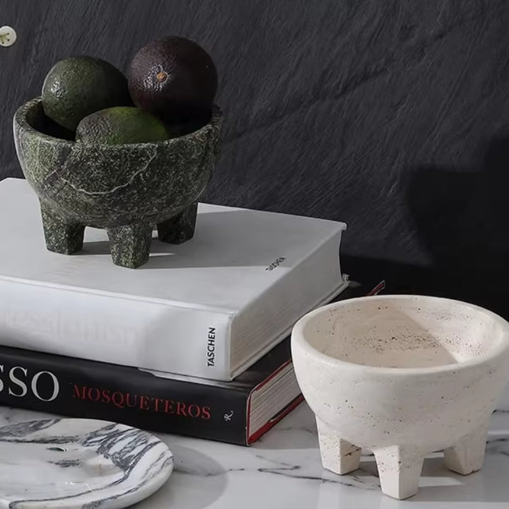 Chinese Wabi-Sabi-Style Marble Four-Foot Fruit Bowl Ornament