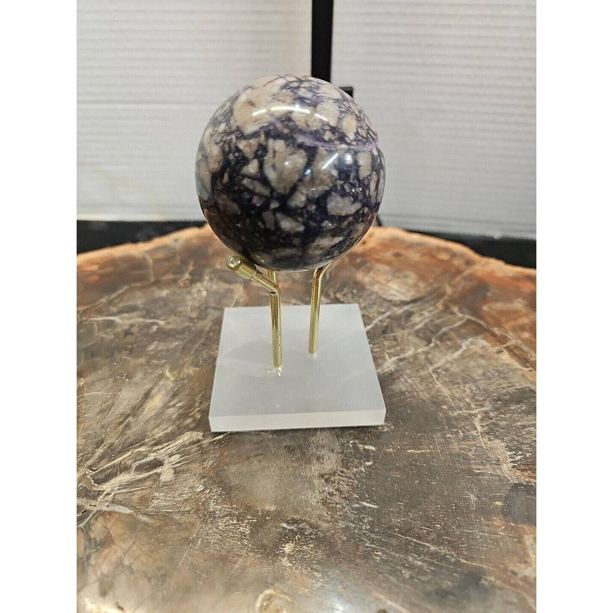 60mm Natural Phantom Chevron Amethyst Quartz Crystal Sphere W/Stand