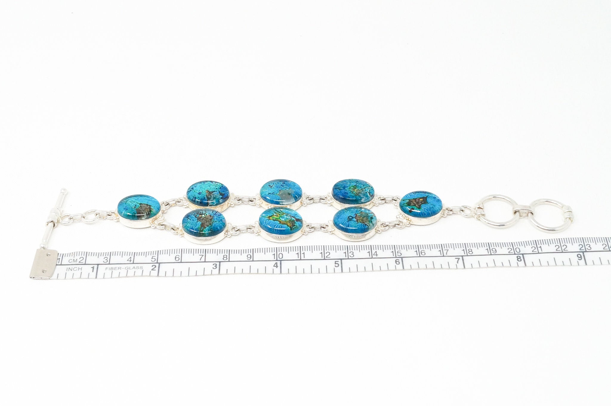 Vintage Large Blue Green Glass Stone Modernist Sterling Silver Cuff Bracelet | Jewelry > Bracelets | Wiccan Center
