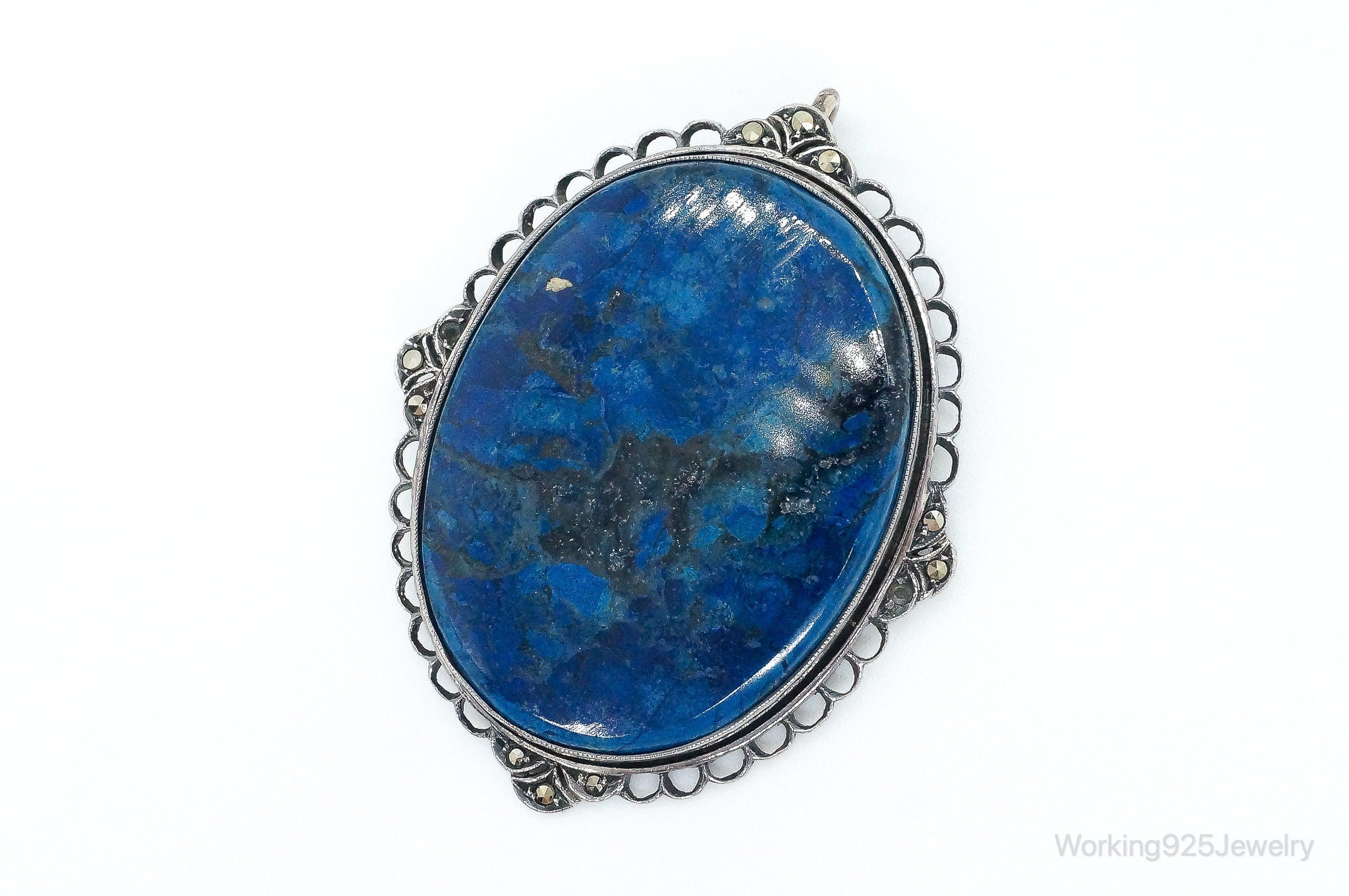 Large Antique Lapis Lazuli Marcasite Sterling Silver Pendant | Jewelry > Necklaces > Pendants | Wiccan Center