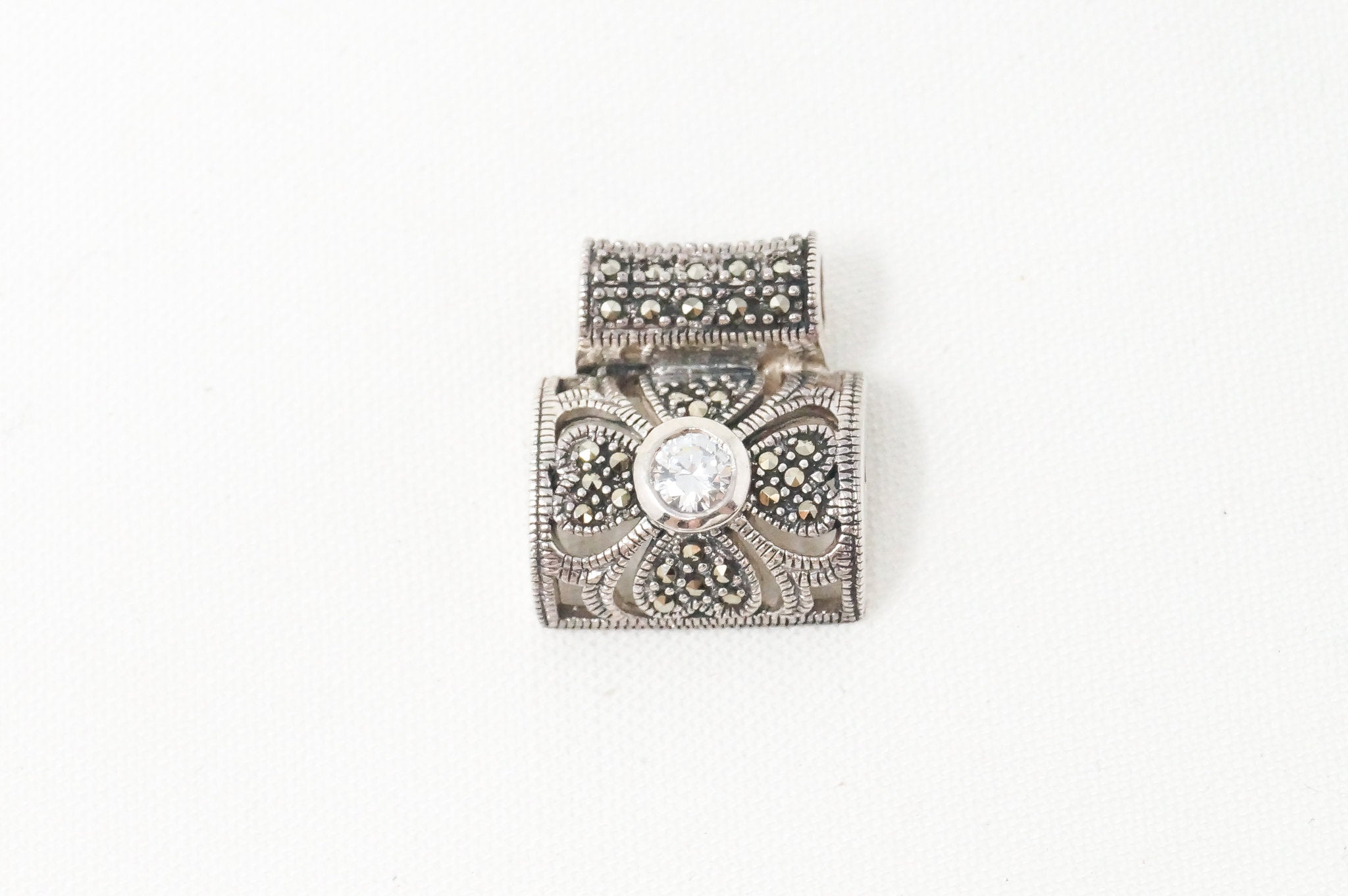 Vintage Marcasite Art Deco Cubic Zirconia Sterling Silver Necklace Pendant | Jewelry > Necklaces > Pendants | Wiccan Center