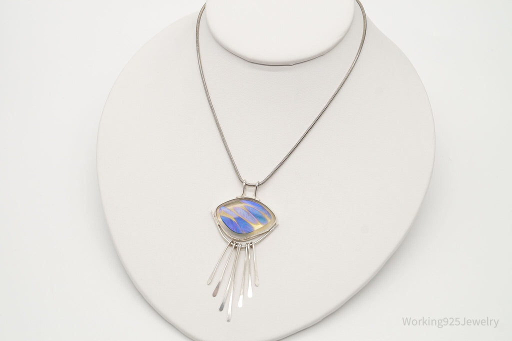 Vintage Large Glass Modernist Silver Necklace | Jewelry > Necklaces > Pendants | Wiccan Center