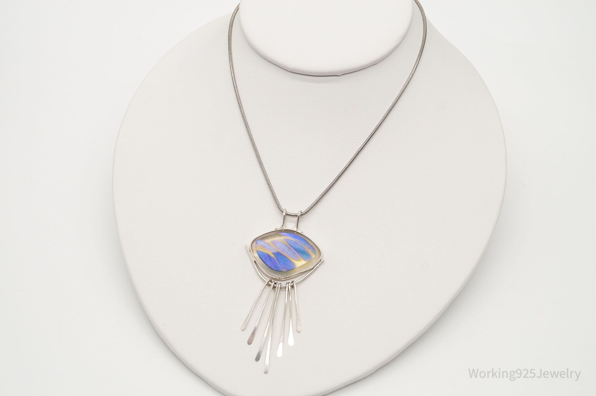 Vintage Large Glass Modernist Silver Necklace | Jewelry > Necklaces > Pendants | Wiccan Center