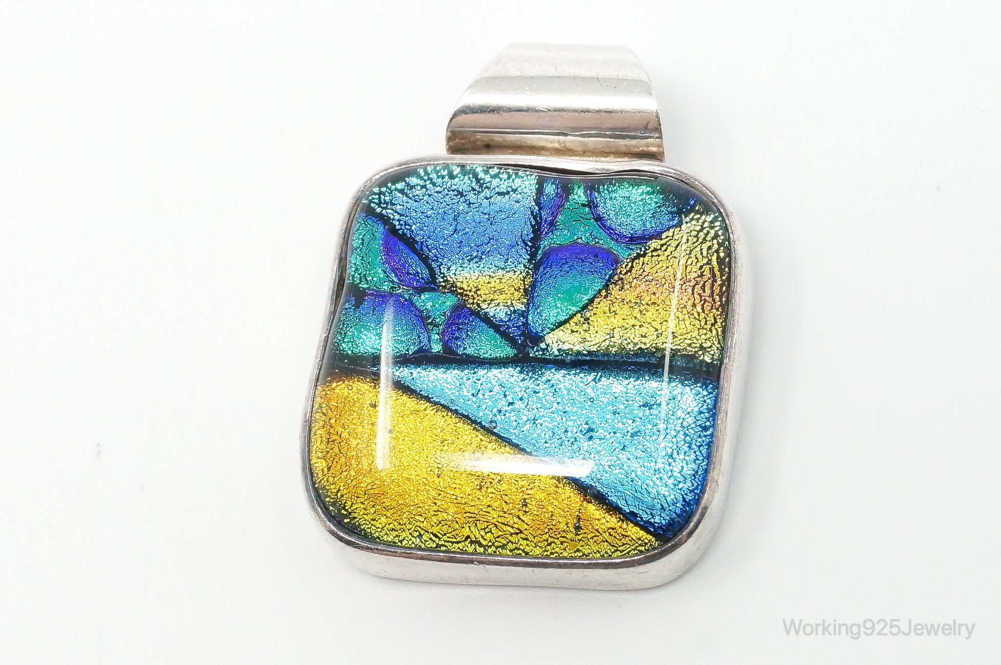 Vintage Large Dichroic Glass Starry Night Theme Sterling Silver Pendant | Jewelry > Necklaces > Pendants | Wiccan Center