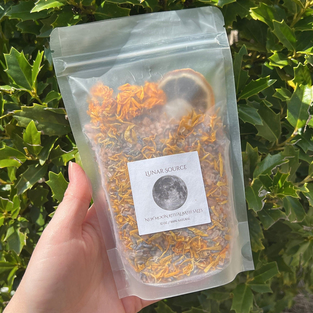 New Moon Ritual Bath Salts | New Beginnings Spiritual Witchy Energy Clearing Herbal Clear Quartz Crystal Bath Soak | Artemis Luna Goddess | | Wiccan Center