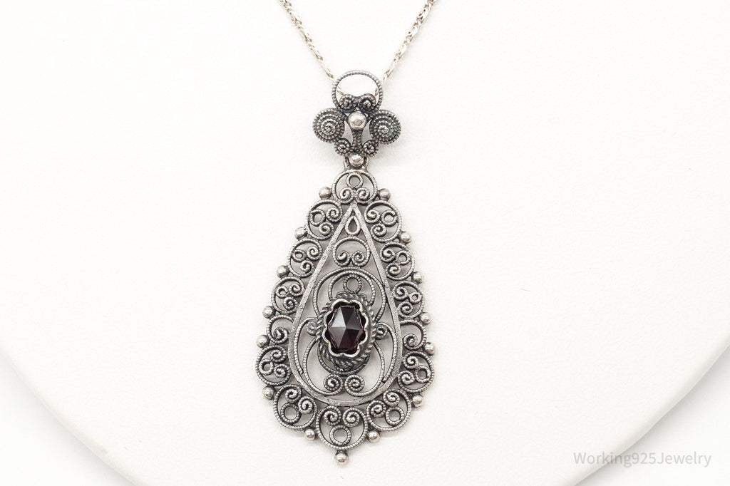 Vintage Garnet Filigree 835 Silver Necklace | Jewelry > Necklaces > Pendants | Wiccan Center