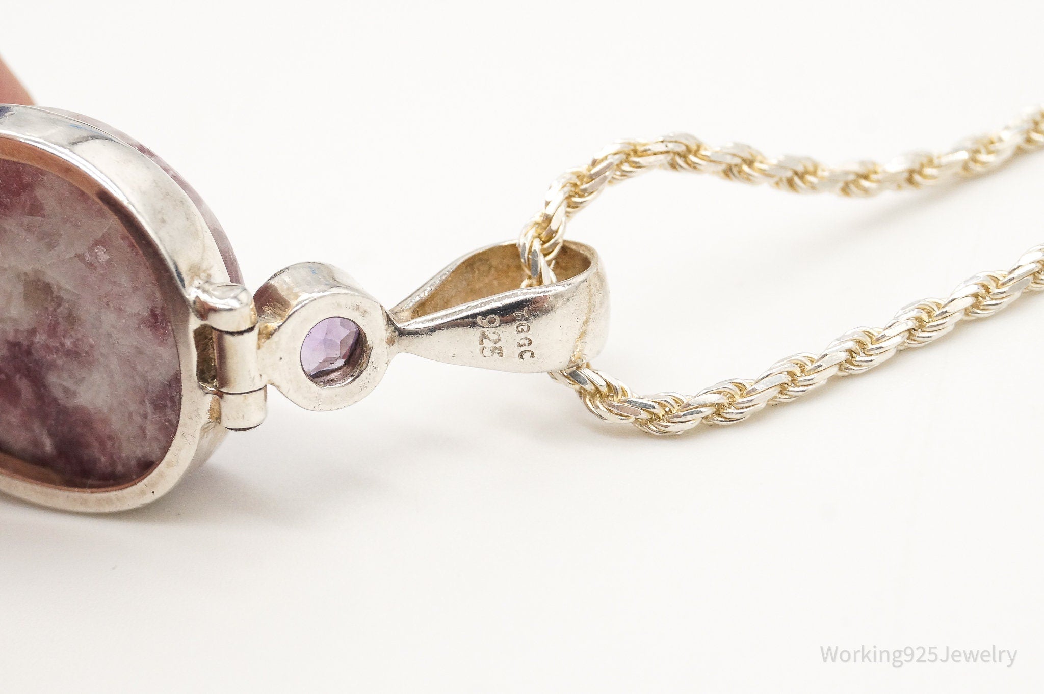 Vintage Designer TGGC Lepidolite Amethyst Sterling Silver Necklace | Jewelry > Necklaces > Pendants | Wiccan Center